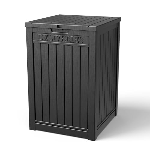 Trygoal 50-Gallon Package Delivery Box for Outside - Resin Storage with Sign & Lockable Secure, Waterproof Package Drop Box with Pre-Installation Hole for Curbside, Porch, Black