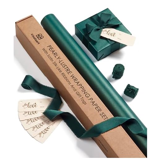 Vitalizart Green Wrapping Paper Set 30" Pearly-Lustre With Silk Like Satin Ribbon & Gift Tags Recyclable Christmas Gift Wrapping Birthday Baby Shower Wedding Handmade Crafts 197"(16.4 Ft)