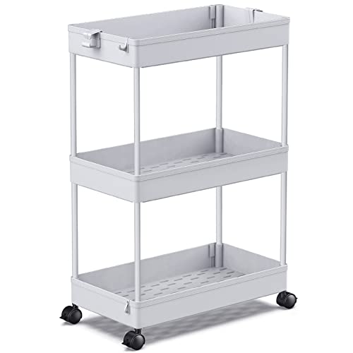 Image of SPACEKEEPER Rolling Storage Cart 3 Tier Bathroom Cart Organizers with Wheels Laundry Room Organization Mobile Shelving Unit Utility Cart Storage Shelves Multi-Functional for Office, Home, Gray