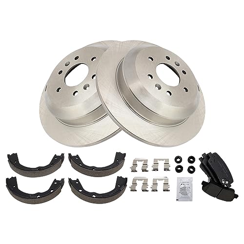 Image of TRQ Rear Brake Pad and Rotor Set Ceramic Parking Shoe Compatible with 2009 Kia Borrego