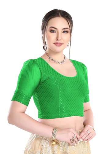Image of FINESTFIT Stay On Trend Fashion 100% Cotton Readymade Blouses for Women,Round Neckline with Organza Balloon Sleeves.