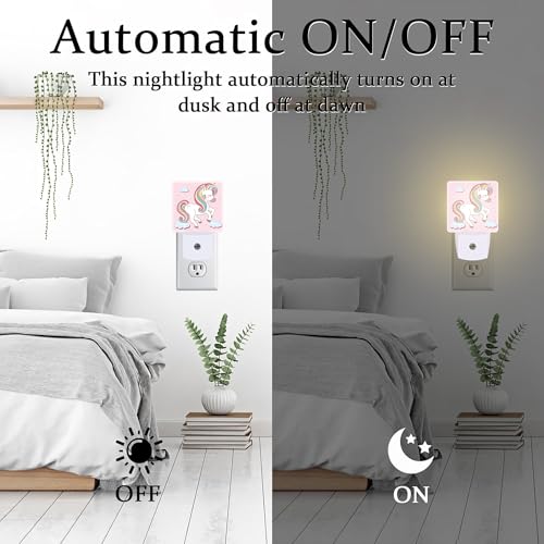 Image of Cute Rainbow Unicorn Night Light, Pink Unicoron Cloud Stars Dusk to Dawn Night Light Plug in,0.5w Energy Saving Sleep Friendly NightLight for Kids Boys Girls Home Decor