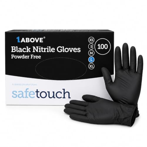 1ABOVE 100 Black Nitrile Disposable Gloves Large Powder Free