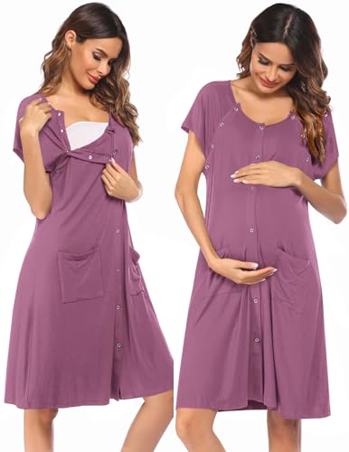 Image of Ekouaer Labor Delivery Gown Nursing Braeastfeeding Dress Maternity Clothes