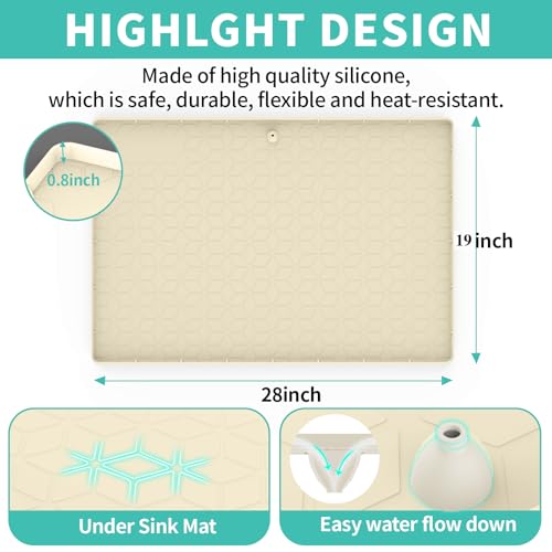 MIFADFAO Under Sink Mat for Kitchen Silicone Waterproof Under Sink Liner, Flexible Sink Cabinet Organizer Tray with Drain Hole, Hold up to 3.3 Gallons Liquid, Easy to Clean