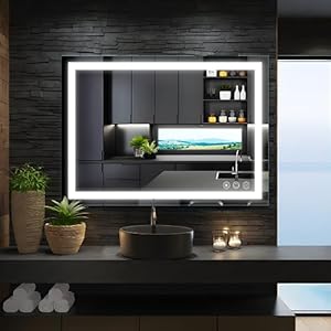 LED Bathroom Mirror, 32×24 inch Fronlit Bathroom Vanity Mirror with Lights, Stepless Dimmable Wall Mirror, 3 Colors Lighting, Anti-Fog, Memory, Makeup Mirror with Smart Touch Button