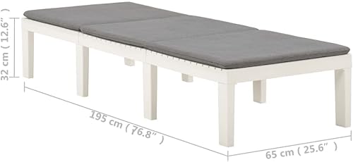 Miniatura 2 de BIGBARLEY Tumbona con cojín de plástico blanco, sillón reclinable portátil, silla plegable para piscina, tumbona al aire libre, silla reclinable