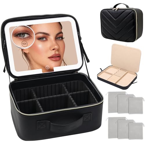 Benbilry estojo de viagem de maquiagem com espelho