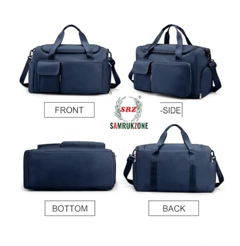 Image of SRZ Samrukzone Nylon Travel Duffle Bag with Wet Pocket & Shoe Compartment, Weekender Overnight Gym Shoulder Bag for Men & Women (44 x 18 x 29 cm (Navy Blue)