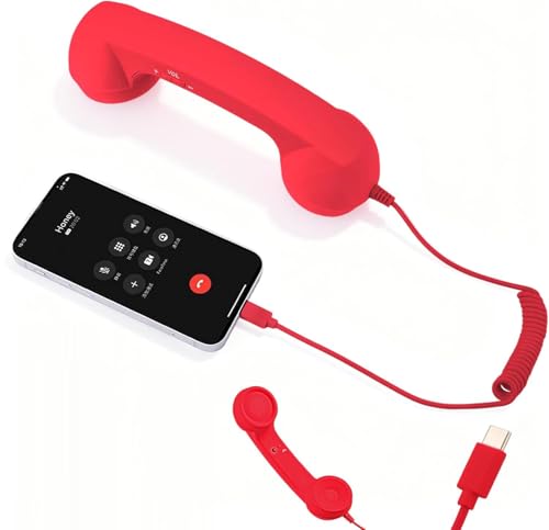 Retro Phone Handset for iPhone & Android, Cell Phone Receiver with Microphone & Speaker,90s Style Prop for Photos, Classic Vintage Telephone Receiver for Cell Mobile Phones (Red)