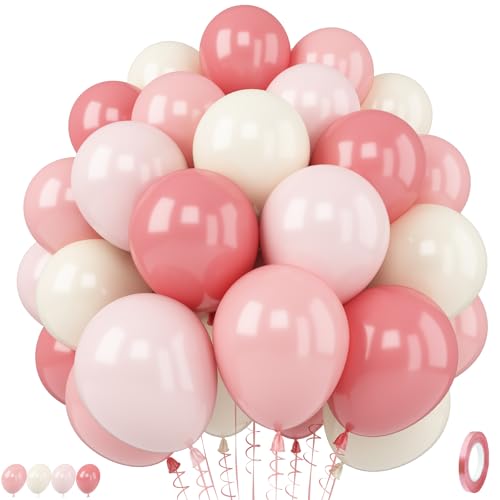 Image of Dusty Pink Balloons, 12 Inch Boho Pastel Light Pink and White Balloons, Neutral Blush Ivory Beige Balloon for Girls Women Birthday Baby Shower Wedding Bridal Shower Gender Reveal Party Decorations