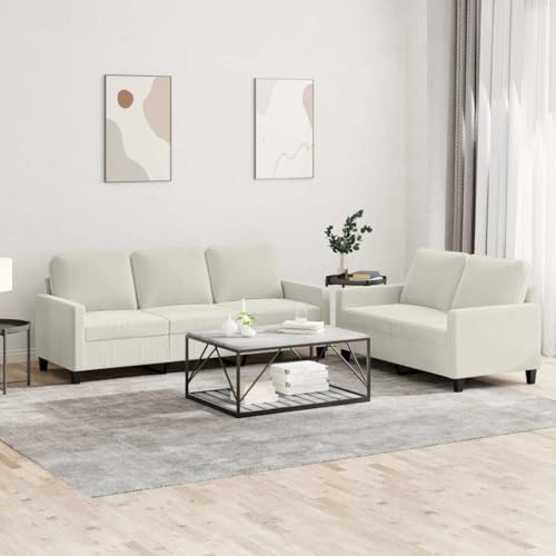 Keeushr 2-TLG. Sofagarnitur mit Kissen Creme Samt Sofaset Polstergarnitur für Wohnzimmer mit robustem Gestell