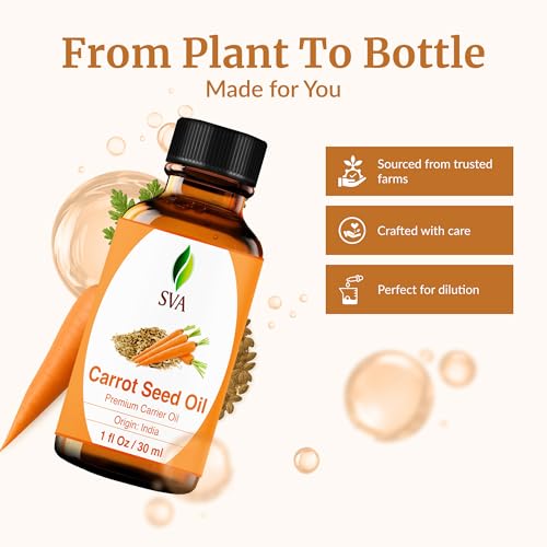 Image of SVA Carrot Seed Oil - 1 Fl Oz - for Face, Skin Care, Hair Care, Scalp Massage & Body Massage - Carrier Oil with Dropper