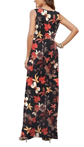 Image of AUSELILY Maxi Dresses for Women Summer Casual Sleeveless V Neck Wrap Dress | Sleeveless Long maxi dress with wrap V neck & side pockets, for formal cocktail, beach & casual daily wear