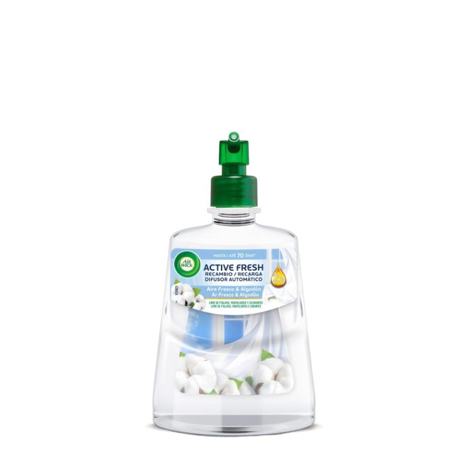 Air Wick Active Fresh Spray Automatico Sin Aerosol - Recambio de ambientador para casa con Aroma a Aire Fresco & Algodón