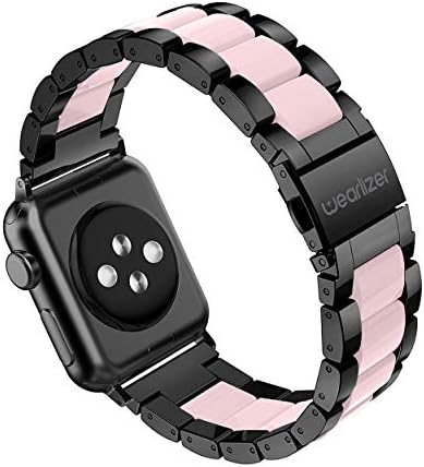Wearlizer Compatible with Apple Watch Bands 38mm 40mm Womens Black Stainless Steel & Pink Resin Fashion Wristbands Classic Bracelet Clasp for iWatch Series 5 4 3 2 1 Sport