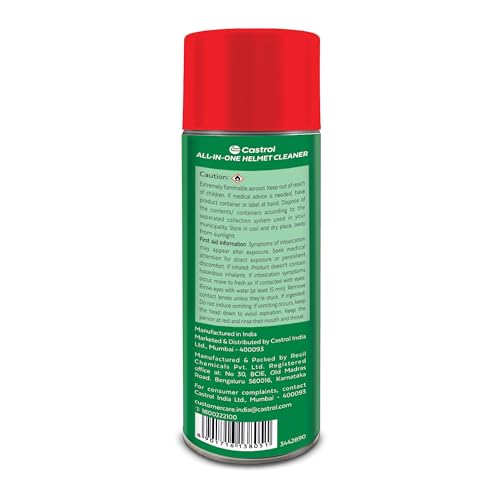 Image of Castrol All-in-One Helmet Cleaner - Anti-Odour & Anti-Bacterial foaming Spray | One Spray for Helmet Inside & Out | Dermatologically Tested | Quick Drying | Suitable for All Helmets (125ml)