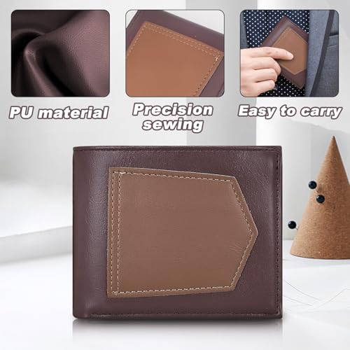 Men's Wallets, Leather Bifold Slim Wallet, Minimalist Credit Card Thin Wallet with 8 Card Slots and ID Window (Coffee)3
