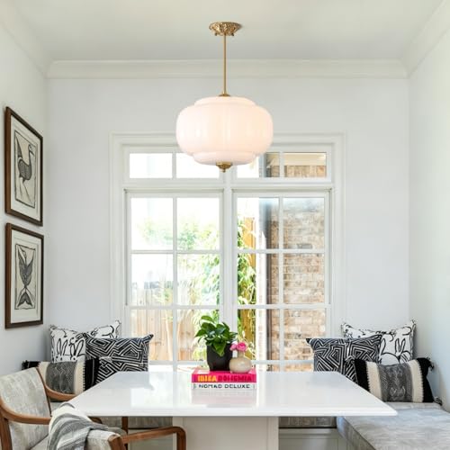 Webfkh Large Vintage Milk Glass Pendant Ceiling Light Fixture 15 inch Schoolhouse Chandelier Farmhouse Semi Flush Mount Ceiling Light for Kitchen Island Hallway Foyer Entryway Living Room Bedroom by Webfkh - Used condition - Image 2