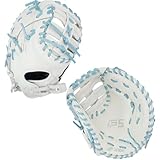 SSK FP5 Fastpitch Softball First Base Mitt 12.5” – 13” Right & Left Hand Throw Premium Full Leather Softball Glove (White/Columbia, 12.5' - Right Hand Throw)