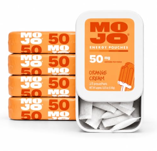 Image of MOJO Caffeine Pouches with Naturally Derived Caffeine from Green Tea, Ginseng, Yerba Mate, L-Theanine & B-Vitamins | Nicotine-Free | Zero Sugar | 50mg Caffeine | Orange Cream