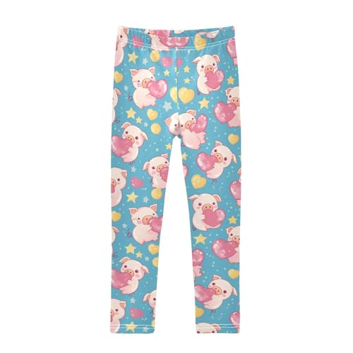 Wusikd Cute Pink Piglets Girls' Leggings Toddler Doodles Heart-Shaped Kids Yoga Pants Dance Active Tights 4T