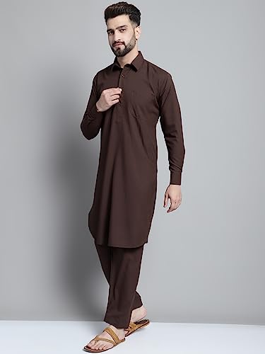 Image of Jompers Men's Cotton Solid Pathani Kurta With Pant