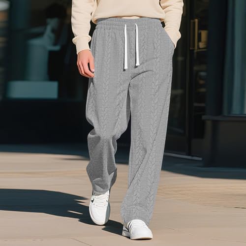 Elastic Waist Casual Pants Men Relaxed Fit Big and Tall Pants Drawstring Straight Leg Slacks Jacquard Split Hem Trousers2