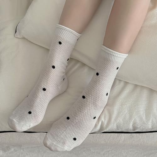 zrylibya Women Cute Roll Top Ankle Socks Breathable Mesh Summer Thin Polka Dots Socks 4 Pairs3