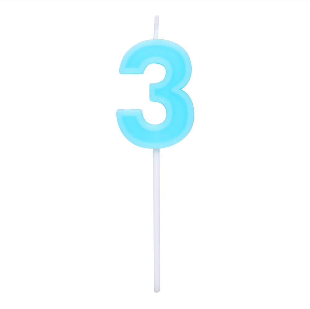Extra Length Happy Birthday Cake Toppers Colorful Numeral Candles, Classic Number 3 Blue Candles with Plastic stem for Party Celebration Decorating Cake Topper (Blue Number 3)