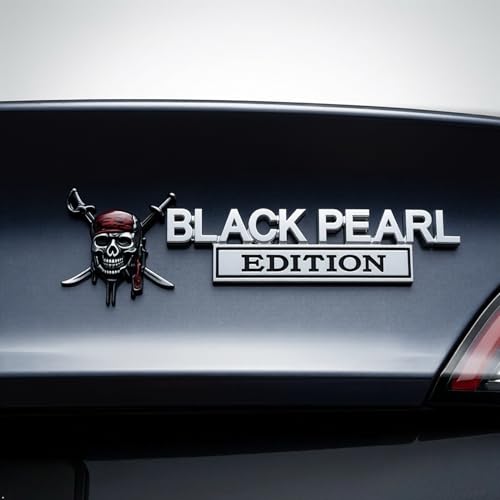 Image of 3D Metal Pirate Skull Car Emblem - Black Pearl Edition Heavy Duty Auto Badge Decal, Crossed Swords Tailgate Sticker, Waterproof Exterior Decoration for Trucks, SUVs & Off-Road Vehicles (Silver)