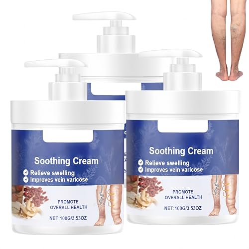 Crema Calmante para la Hinchazón de Piernas, Crema de Tratamiento Corporal, Fórmula Natural, Alivia la Fatiga, la Hinchazón y el Malestar de Piernas, Para Todo Tipo de Piel, 100 g (3Piezas)