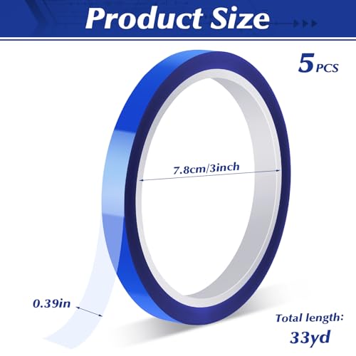 Image of 5 Rolls Heat Sublimation Tape Transfer Tape 10mm x 30m (98ft) | No Residue Easy to Tear Heat Resistant Tape for Sublimation Press Electronic Soldering Insulation