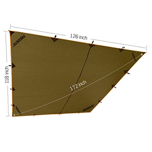 Freekite Lightweight Waterproof Camping Tarp Tent, Large Portable Bushcraft Backpacking Nylon Fabric Rain Fly Tarps For Hammock Tactical Hiking Emergency Shelter Tarp (Gothic Olive) #TOP1