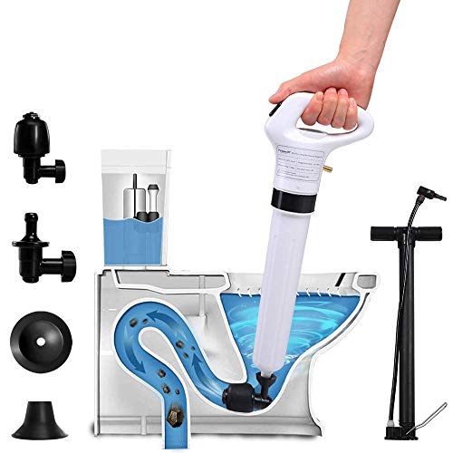 Air Pressure Inflator Plunger Kit,Drain Blaster Plunger with 4 Heads,Dashboard Barometer,Detachable Assembly Sewer Toilet Kichen Sink with Dedicated One-hand Push Operation Pump Tool,Pneumatic Dredger