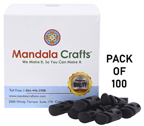 Mandala Crafts Black Spring Cord Locks Barrel Single Hole Toggles for Drawstrings Clamps - 100 Barrel Plastic Cord Stoppers Drawstring Clips Locking Ends for Paracord Shoelace