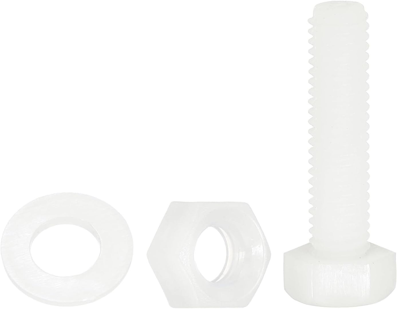 sourcing map 150 Pcs/50 Sets Nylon Hex Bolts, M5 x 20mm Plastic Full Threaded Hex Head Screws Bolts and Nuts with Flat Washers for Machinery Electronics Industrial Accessories, White