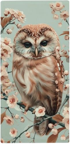 フェイスタオル 薄手 花とフクロウ タオル 吸水 速乾 ふわふわ 柔らか肌触り 動物イラストアート 魅力的な花 フェイシャルタオル 洗顔タオル 大判 家庭用、ホテル、業務用、スポーツなどにも最適 四季通用 73x35cm