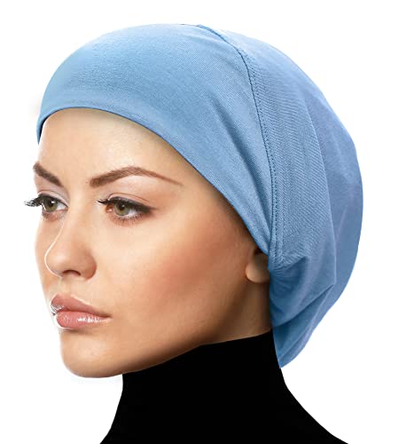 Middle Eastern Mall Women's Snood Cap Cotton Beanie Large Hijab Chemo Undercap (Winter Blue)