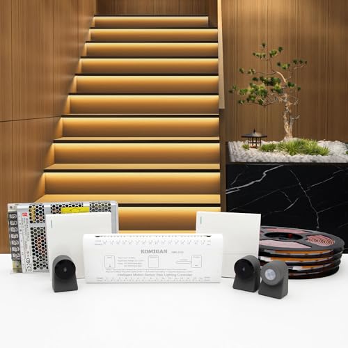Juego de luces de escalera con sensor humano inteligente KMG-3233, tira de LED cortable de 100 cm de largo para iluminación de escaleras interiores luz de paso LED (blanco cálido 3000K, 16 escaleras)