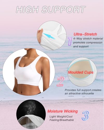 Image of RUNNING GIRL Sports Bras for Women, Moulded Cup High Impact Workout White Sports Bra Racerback Yoga Bra High Support(WX3068 White L)
