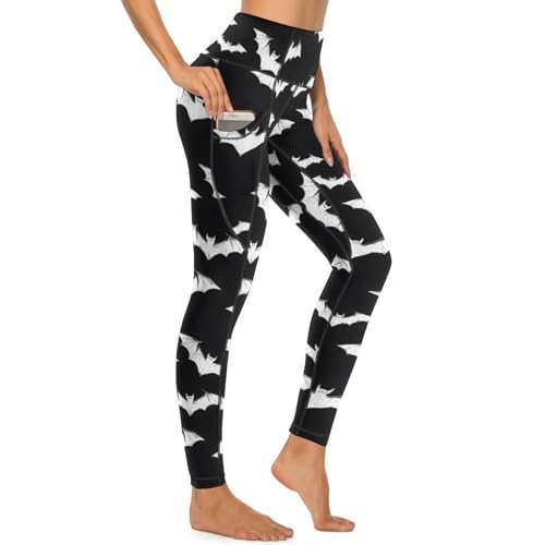 Pantalon de yoga avec poches Novastar legging d entraînement blanc motif chauve souris pour femme