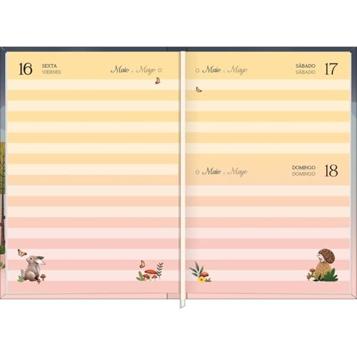 Tilibra - Agenda Costurada Petit Diária 10,5 x 14,8 cm Loveland 2025 - Fundo Rosa claro - floresta