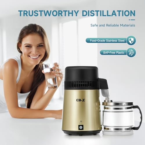 Image of CO-Z Water Distiller, Stainless Steel Distilling Pure Water Machine for Home Countertop Table Desktop, 4L Distilled Water Making Machine, 4 Liter Water Purifier to Make Clean Water for Home