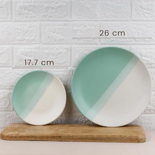 Image of The Earth Store Handcrafted TT Green Matte Ceramic Dinner Set, 30 Pieces Serving for 6, Microwave and Dishwasher Safe, Bone-Ash Free, Dinner Sets | Crockery Set for Gifting & Dining