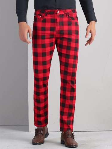 Lars Amadeus Plaid Dress Pants for Men's Flat Front Stretch Slim Fit Color Block Checked Gingham Pants2