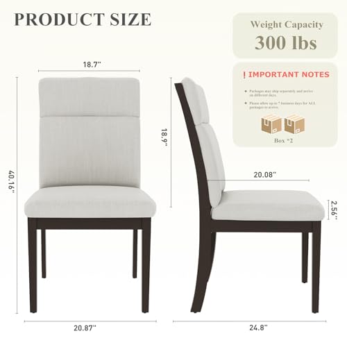 Image of COLAMY Wooden Dining Chairs Set of 4, Modern Fabric Upholstered Kitchen Side Chairs, Farmhouse Ladder High Back Dining Room Chair with Foot Pegs - Beige