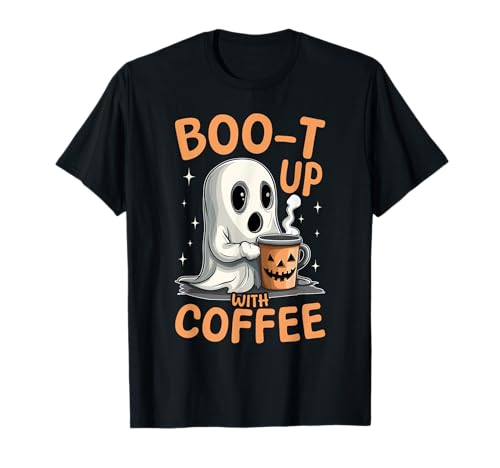 Divertido café Halloween fantasma Boo-t up con café Camiseta