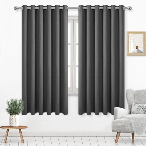 DWCN Wide Blackout Curtains for Bedroom Living Room 70 x 63 Inch Dark Grey