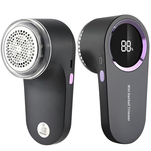 Rasoir Anti Bouloche Électrique avec Écran LCD, Rechargeable Câble Type-C, 6 Lames Appareil Coupe Peluche, Idéal Vêtements Canapés Couvertures Rideaux - Gris